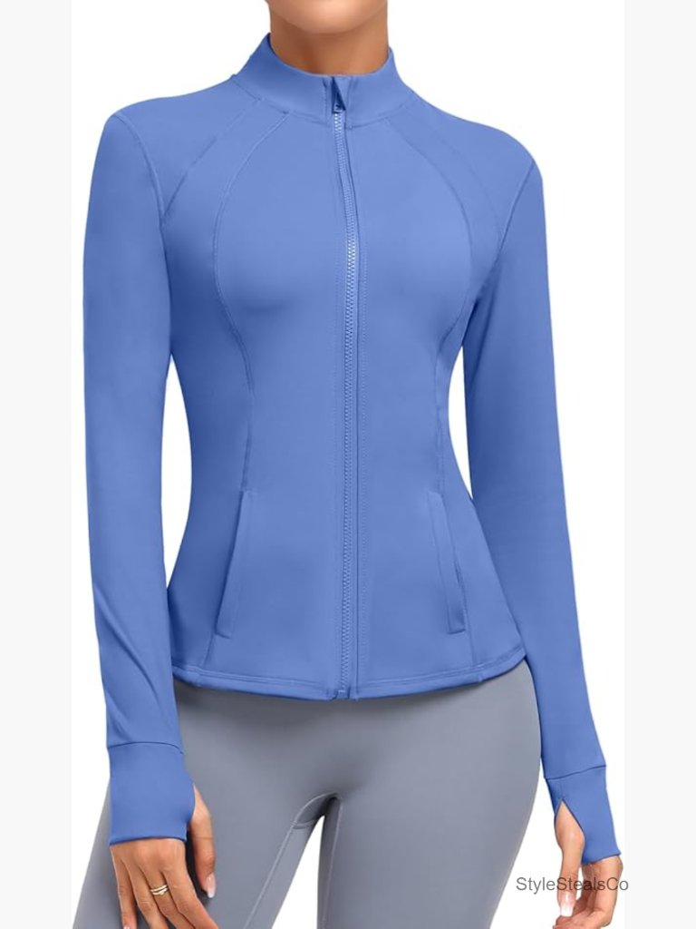 Full Zip Lightweight Workout Jacket With Pockets Running Slim Fit Yoga Top